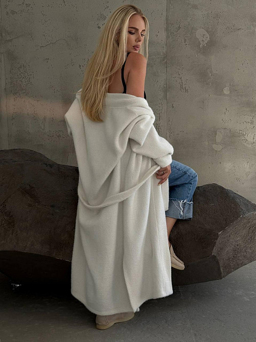 Жіночий затишний оверсайз кардиган з поясом альпака Одеса - фото 9