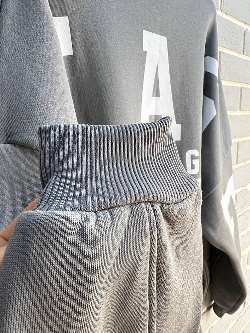 Світшот жіночий DAVRAS 6000 оверсайз подовжений напис на спині PLEASED утеплений на флісі one size, сірий, one size Київ - фото 9