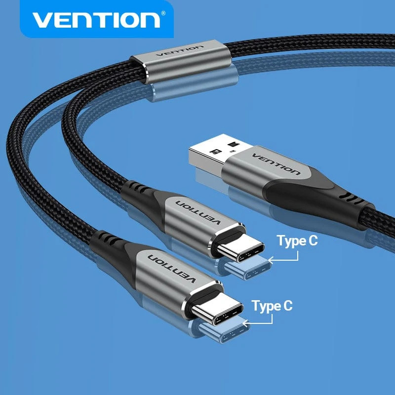 Кабель USB 2.0 AM - 2хType-C M, 1.0 м Y-Splitter Charging Cable 2.4А 480Mbps Aluminum Alloy Vention Вінниця - фото 9