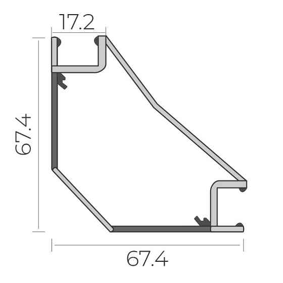 Комплект алюмінієвого профілю та матового розсіювача 2 м 67,4*67,4 мм, накладний, срібний Дніпро