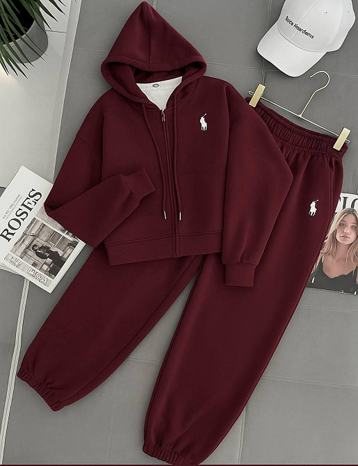 Женский теплый прогулочный костюм двойка: кофта и штаны трехнитка на флисе Бордо, 46/48 Одесса - изображение 1