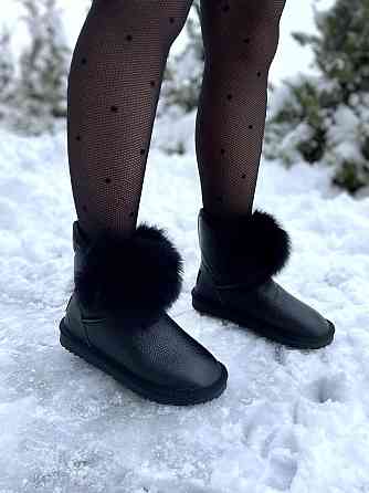 Угги жіночі OUQIDAGENI чорні натуральна шкіра зимові высота 16 см ( -1) Коломия