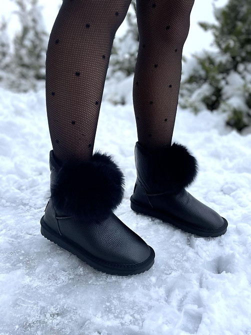 Угги жіночі OUQIDAGENI чорні натуральна шкіра зимові высота 16 см ( -1) Коломия - фото 2