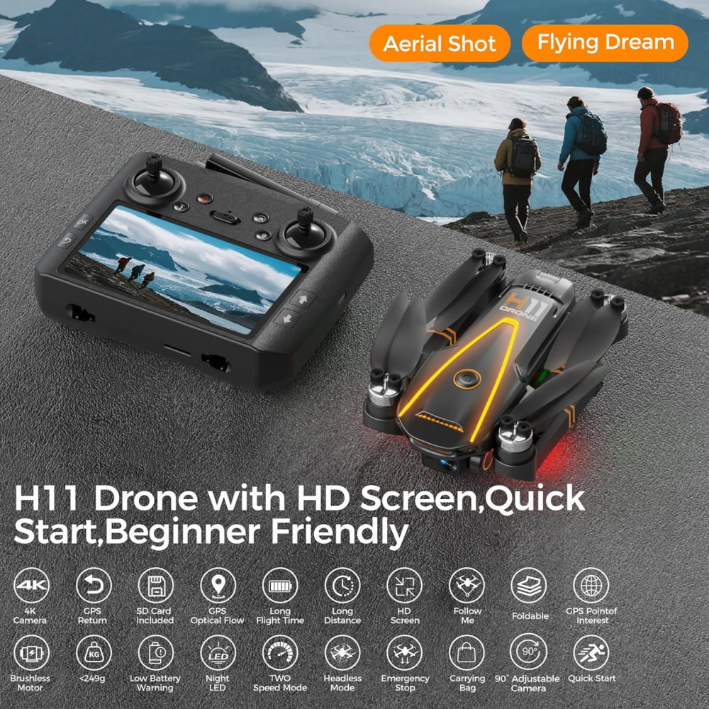 Дрон H11 GPS з камерою 4k EIS Professional для дорослих та дітей (екранний пульт дистанційного керування) RC квадрокоптер Київ - фото 6