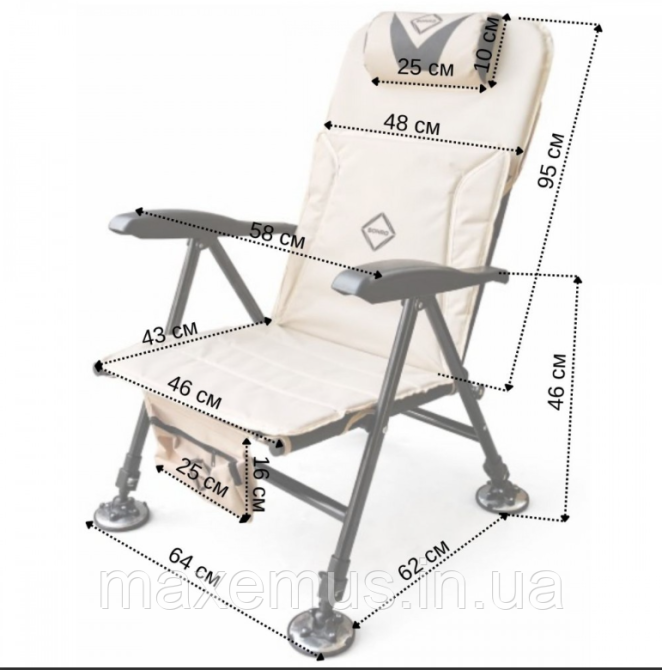 Кресло карповое рыболовное раскладное с телескопическими ножками Bonro B-115 Бежевое (до 150 кг) Мостиска - изображение 7