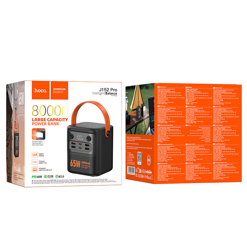 Зовнішній акумулятор HOCO J152 Pro Tough PD65W+light power bank (80000mAh) Black Київ - фото 2