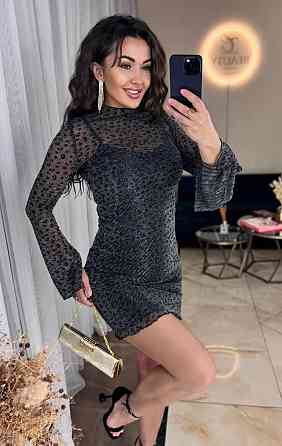 Женское платье-комбинация микродайвинг в сочетании с сеткой с серебристым напылением 50/52 Одесса