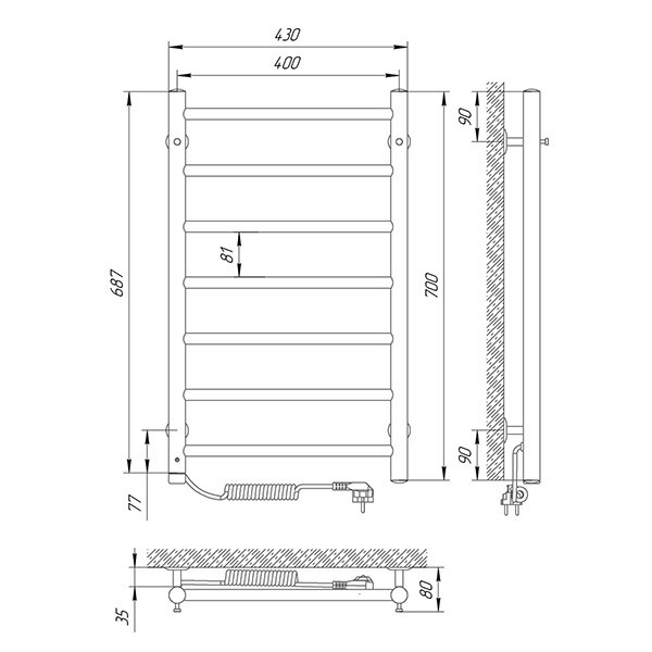 Електрична сушарка для рушників Laris Альфа П7 400Х700 Е ліва підключена. Київ - фото 8