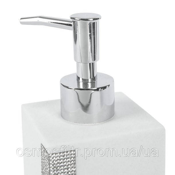 Дозатор для рідкого мила Axentia Ліндос білий з декором 400 мл полігума 7.2x18.2x7.2 см (134347) Київ - фото 2