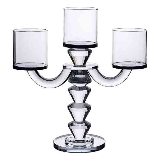Yiwu Канделябр на 3 свічки 22×9×23 см підсвічник декоративний скляний на ніжці Чорний HP-4-22 Киев