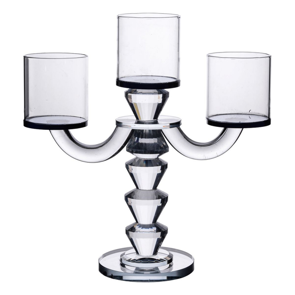 Yiwu Канделябр на 3 свічки 22×9×23 см підсвічник декоративний скляний на ніжці Чорний HP-4-22 Киев - изображение 1