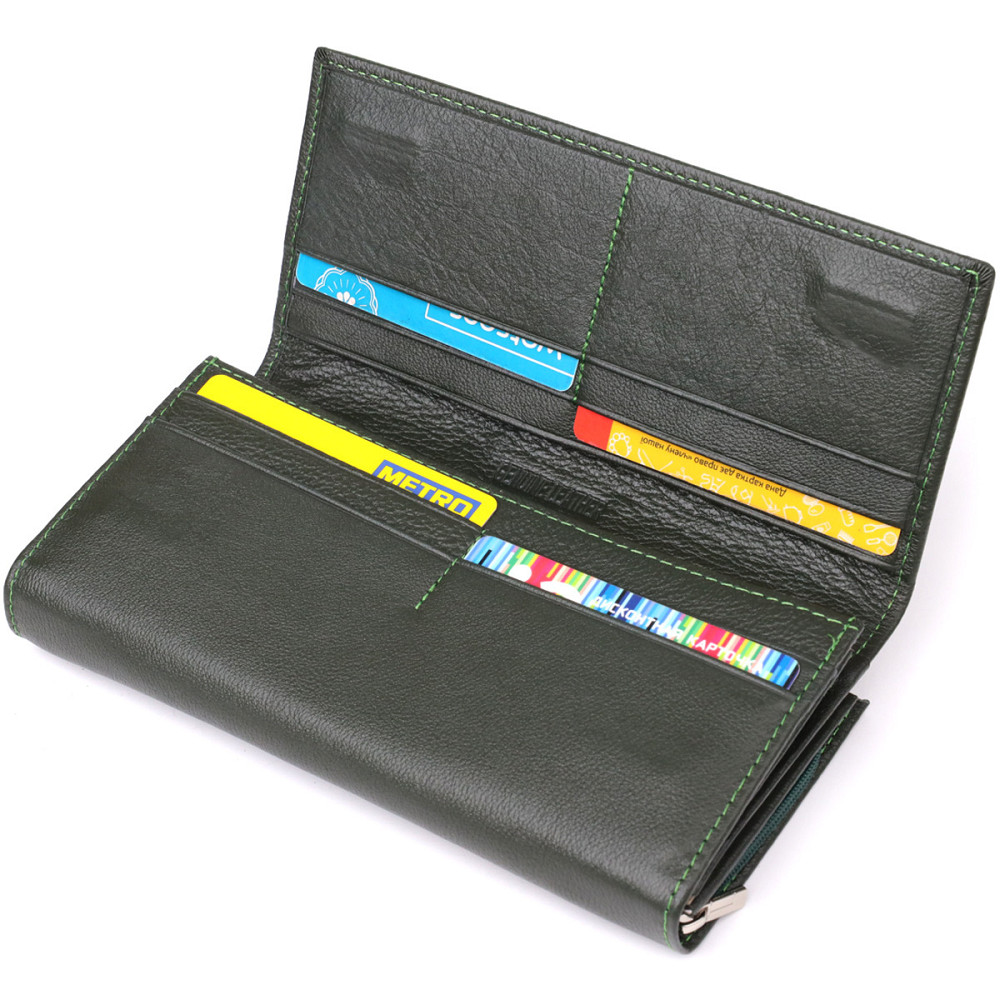 Місткий жіночий гаманець на магнітах із натуральної шкіри ST Leather 23115 Зелений Київ - фото 5