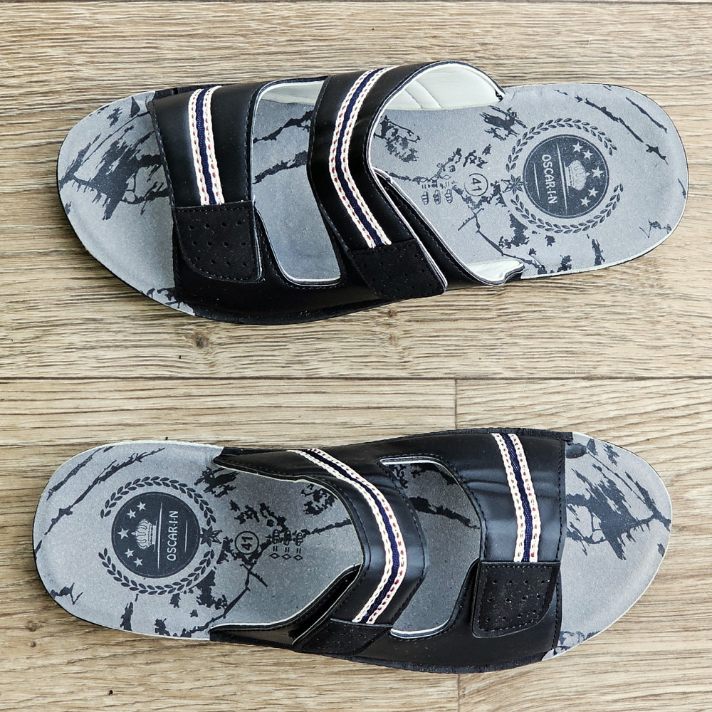 Мужские Шлёпанцы Тапочки Сланцы Чёрные Кожаные на Липучке (размеры: 41,42,43,44,45) Днепр - изображение 6