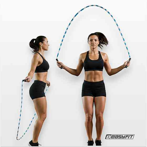 Бісерна скакалка EasyFit FreeRope 2,7 м (біло-блакитна) Коломия