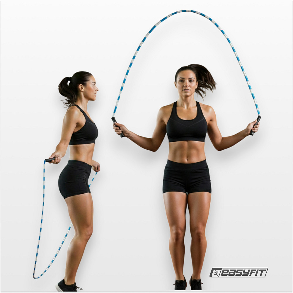 Бісерна скакалка EasyFit FreeRope 2,7 м (біло-блакитна) Коломия - фото 5