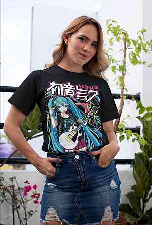 Футболка чоловіча з аніме принтом Хатсуне Міку Аніме Гірл оверсайз (S/M/L) Чорний AnimeJ0006 Дніпро