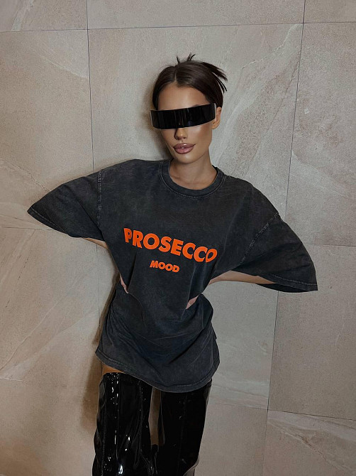 Женская трендовая оверсайз футболка с накатом PROSECCO трикотаж - 100% хлопок в технике тай-дай Одесса - изображение 4