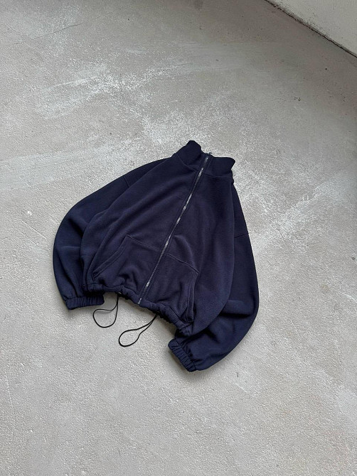 Жіноча повсякденна флісова оверсайз-зипка з кулісками двосторонній полопор фліс Синій Одеса - фото 2