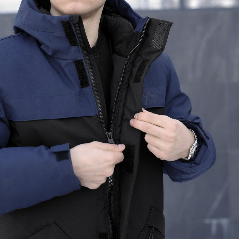 Парка чоловіча зимова з капюшоном чорно-синя Pobedov Navy Київ - фото 5