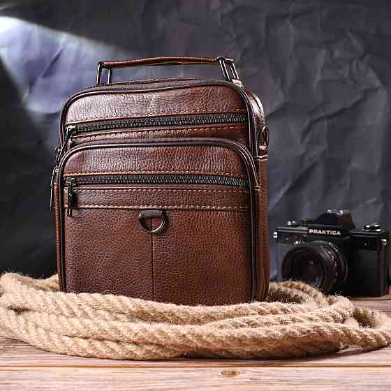 Чудова чоловіча сумка з натуральної шкіри 21279 Vintage Коричнева Київ