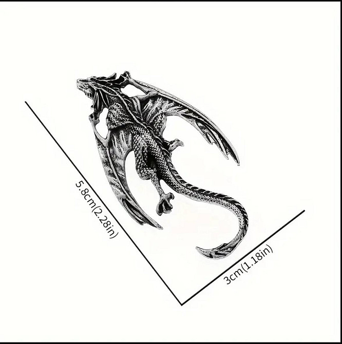 Брошка з драконом у готичному стилі – сріблястий метал Київ - фото 4