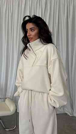 Жіночий теплий костюм-двійка: кофта та штани з турецького двостороннього флісу Молочний, 42/44 Одеса