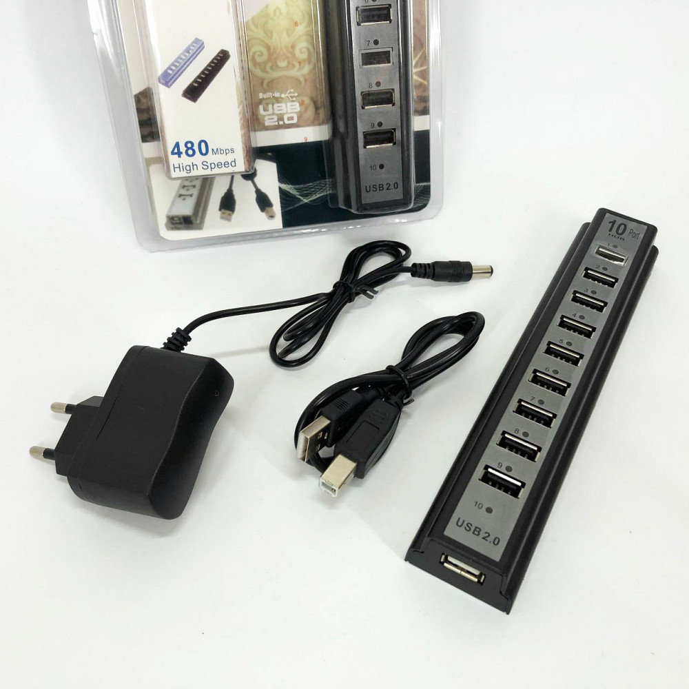 Розгалужувач USB HUB на 10 портів з активною зарядкою 220V, Розгалужувач юсб, Хаб для ноутбука NB-18 Львів - фото 2