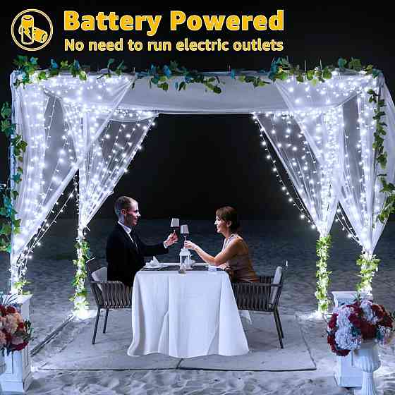 Світлодіодна гірлянда ZeMu Fairy Lights 10 м, 100 LED, холодне біле світло, IP44, на батарейках, для дому та вулиці Київ