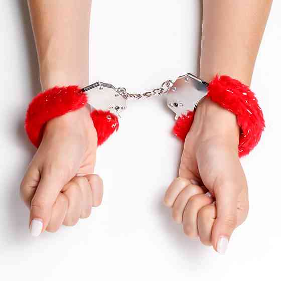 Наручники SPANGLE Crushious металеві, з червоним хутром Sex Aura Київ