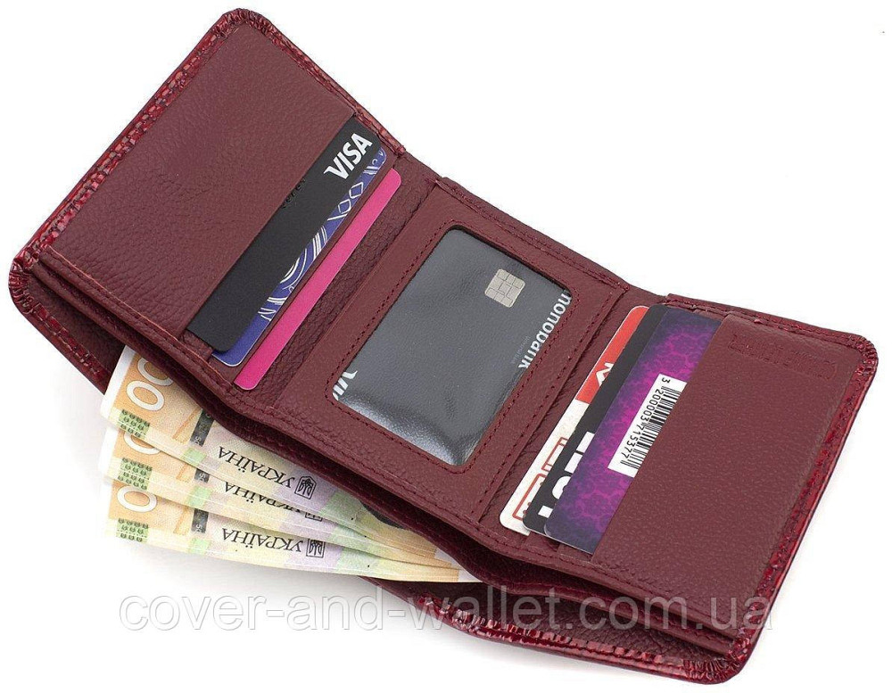 Красный лаковый маленький женский кошелек на магнитах с монетницей ST AE 403 Киев - изображение 8