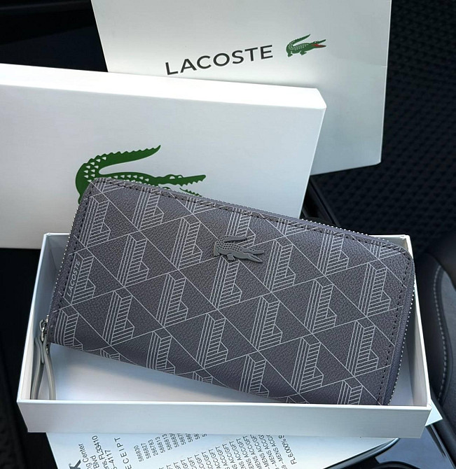 Мужской брендовый кошелек Lacoste (А7) серый Киев - изображение 8