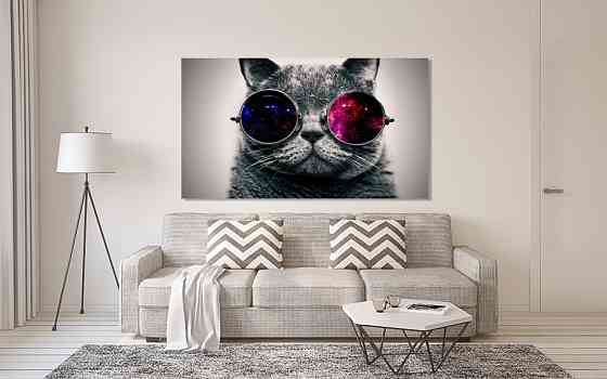 Картина холст в гостиную / спальню  Кіт в окулярах   MLP_297 70x140 см Киев