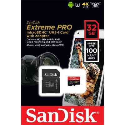 Карта памяти SanDisk 32GB microSD class 10 V30 A1 UHS-I U3 4K Extreme Pro (SDSQXCG-032G-GN6MA) Винница