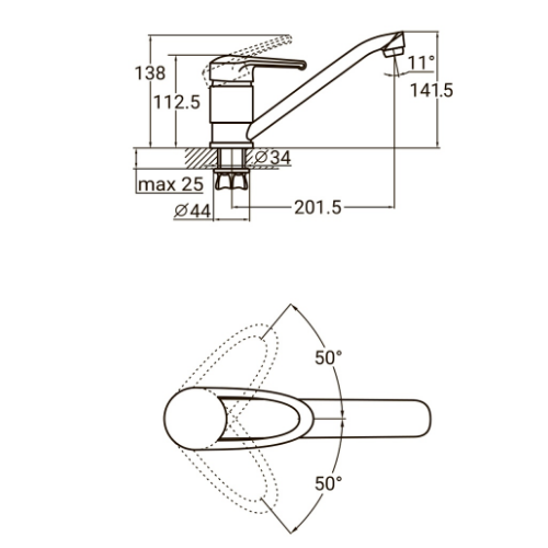 Змішувач MD d40мм для кухні гусак прямий 250мм на гайці Aquatica Житомир