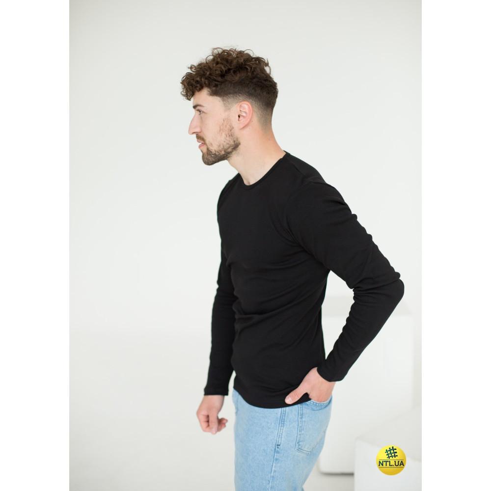 Чоловіча футболка з довгим рукавом лонгслів зі 100% бавовни Наталюкс 21-1308 S, Черный, Серый Киев - изображение 4