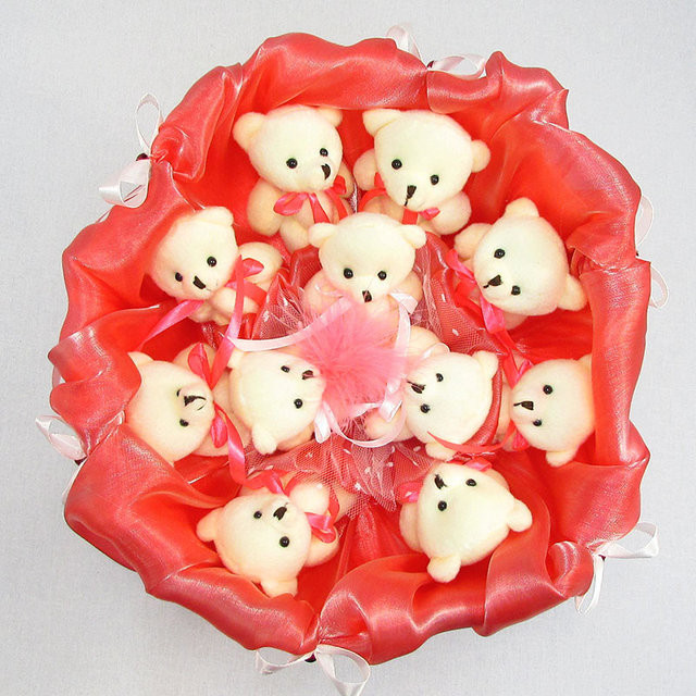Букет з м'яких іграшок 11 ведмедиків 5284IT кораловий Вінниця - фото 2