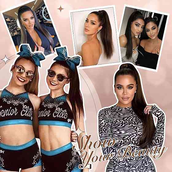 Хвіст накладний темно-каштановий 35 см на шнурку, прямий термостійкий шиньйон із синтетичного волосся для кінського хвоста Київ