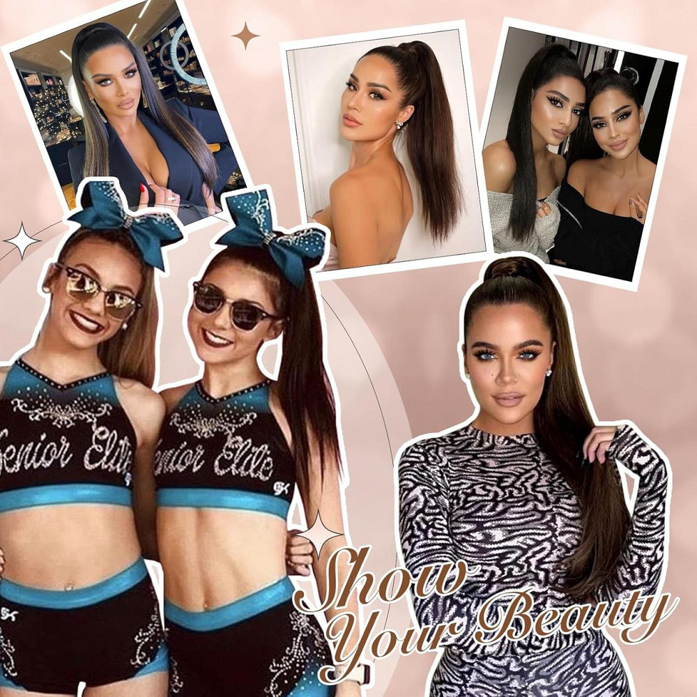 Хвіст накладний темно-каштановий 35 см на шнурку, прямий термостійкий шиньйон із синтетичного волосся для кінського хвоста Київ - фото 6