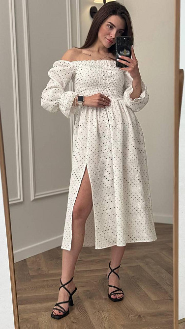 Жіноча сукня міді з відкритими плечима з мусліну Чорний горох M/L Харків - фото 1