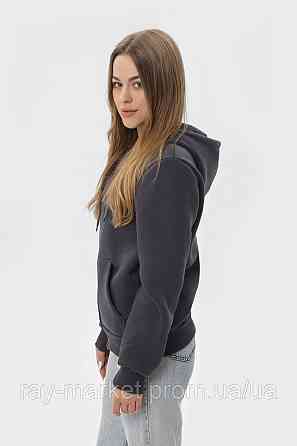 Худі на замку жіноче темно-сіре утеплене RAY BASIC (U0405LM-Dark Grey) M, Демісезонна, Тринитка з начосом (на флісі) Київ