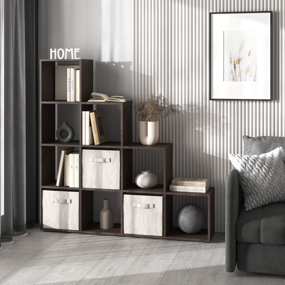 Стелаж VAYS M-40 Венге Темний, книжкова полиця з 10 комірками, етажерка для дому, іграшок і декору, ЛДСП, 143×29×143 см Львів - фото 1