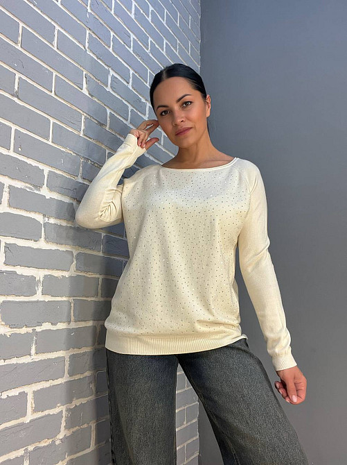 Джемпер жіночий ACCORDDREAM 9067 тонкий светр розсип камінців, молочний, one size Київ - фото 12