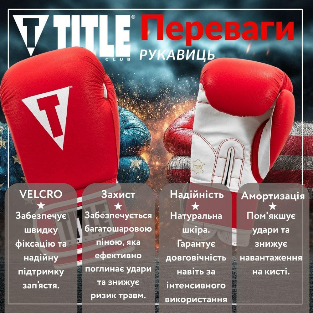 Боксерські рукавиці TITLE Boxing Pro Style Leather Gloves3.0 Red/White 12 oz (бинти 4м. в комплекті) Кам'янське - фото 3
