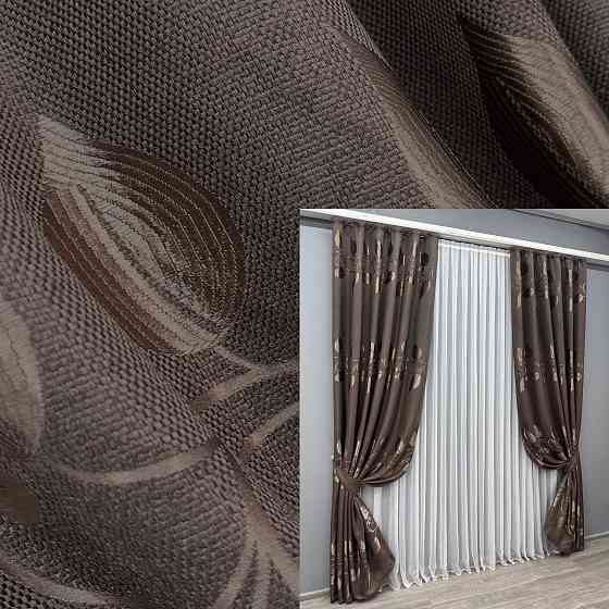 Комплект готових штор VR-Textil Льон Рогожка № 1687ш Венге 200х270 см 2 шт (32-342) Київ