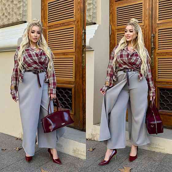 Женские базовые брюки с имитацией юбки костюмка Серый, 56/58 Одесса