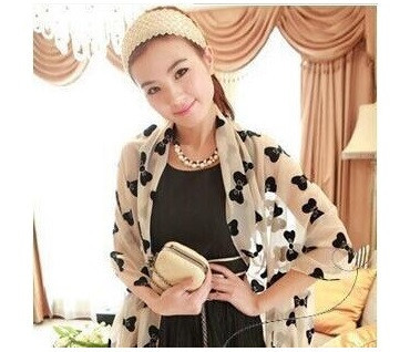 Женский бежевый шарф с бантиками - размер шарфа 145*43см, шифон Киев - изображение 1