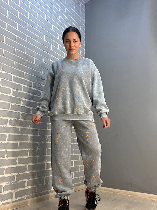 Костюм женский Joy One 24182 оверсайз свитшот с джоггерами вареный утепленный, серый, one size Киев - изображение 4
