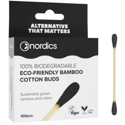 Ватні палички Nordics Бамбукові З активованим вугіллям 100 шт. (3800500324999) Вінниця - фото 1