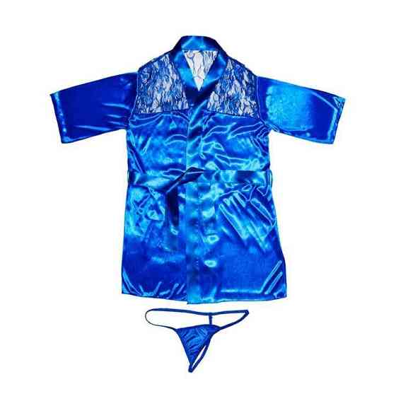 Сексуальний халат з мереживом - Синій - XS/S/M - Еротична білизна Вінниця