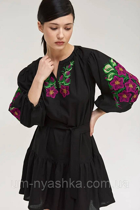 Жіноча вишита сукня, чорна вишиванка жіноча Квітковий сад Кривий Ріг - фото 3